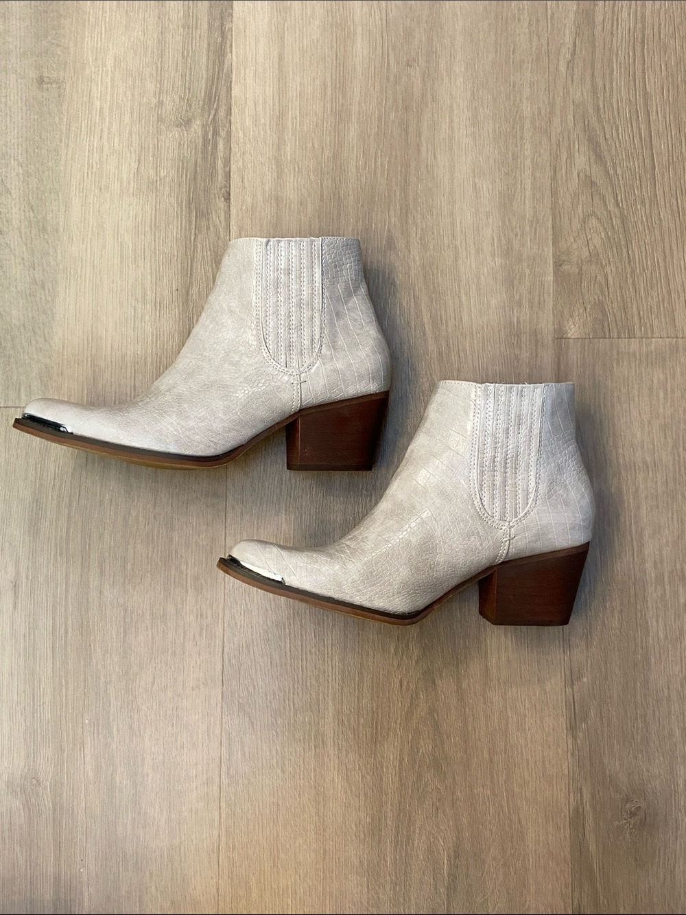 Women's Taupe Croc-Embossed Ankle Booties